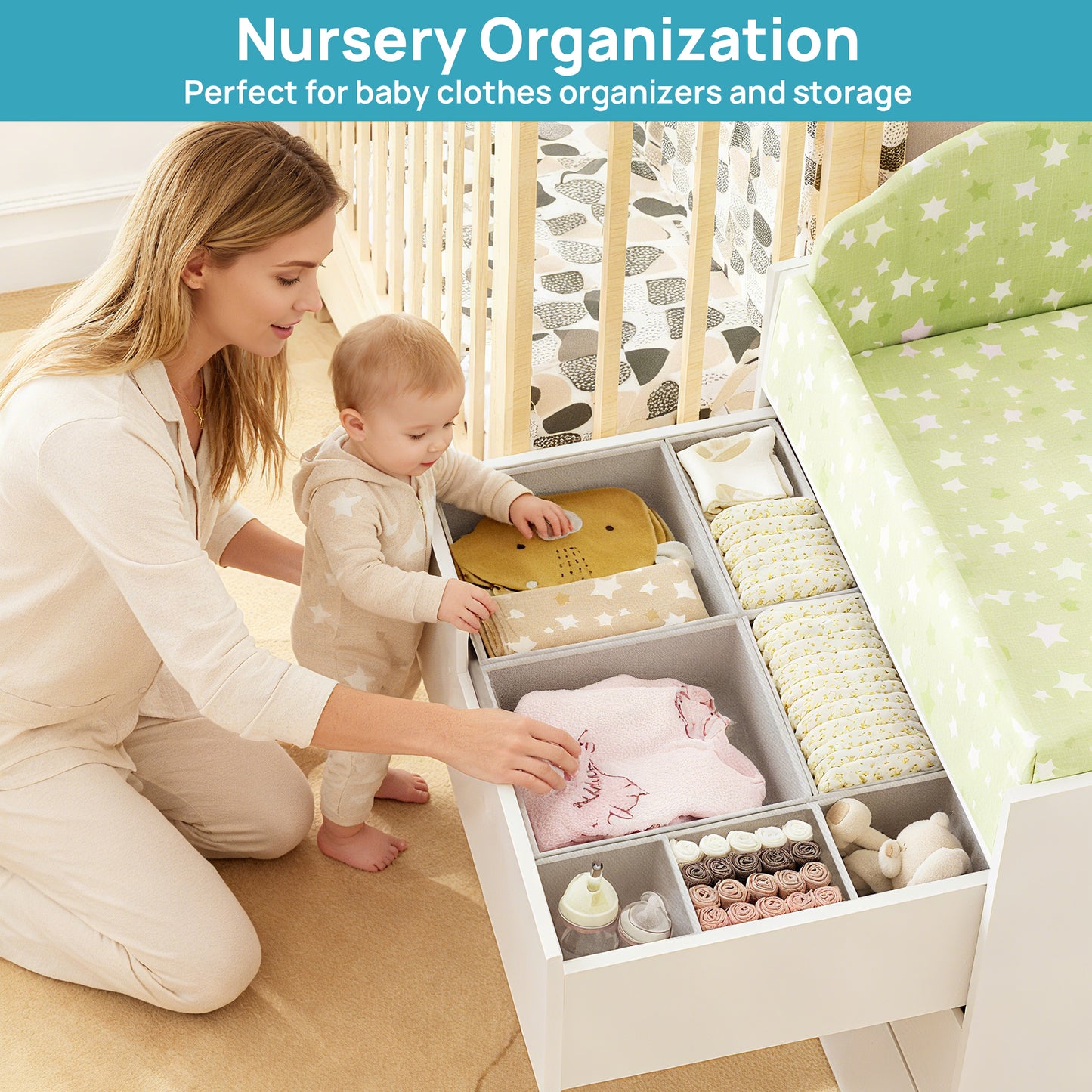 Sindcom 10 Pack Drawer Organizer for Clothes, Dresser Drawer Organizer, Cabinet Organizer,Gray