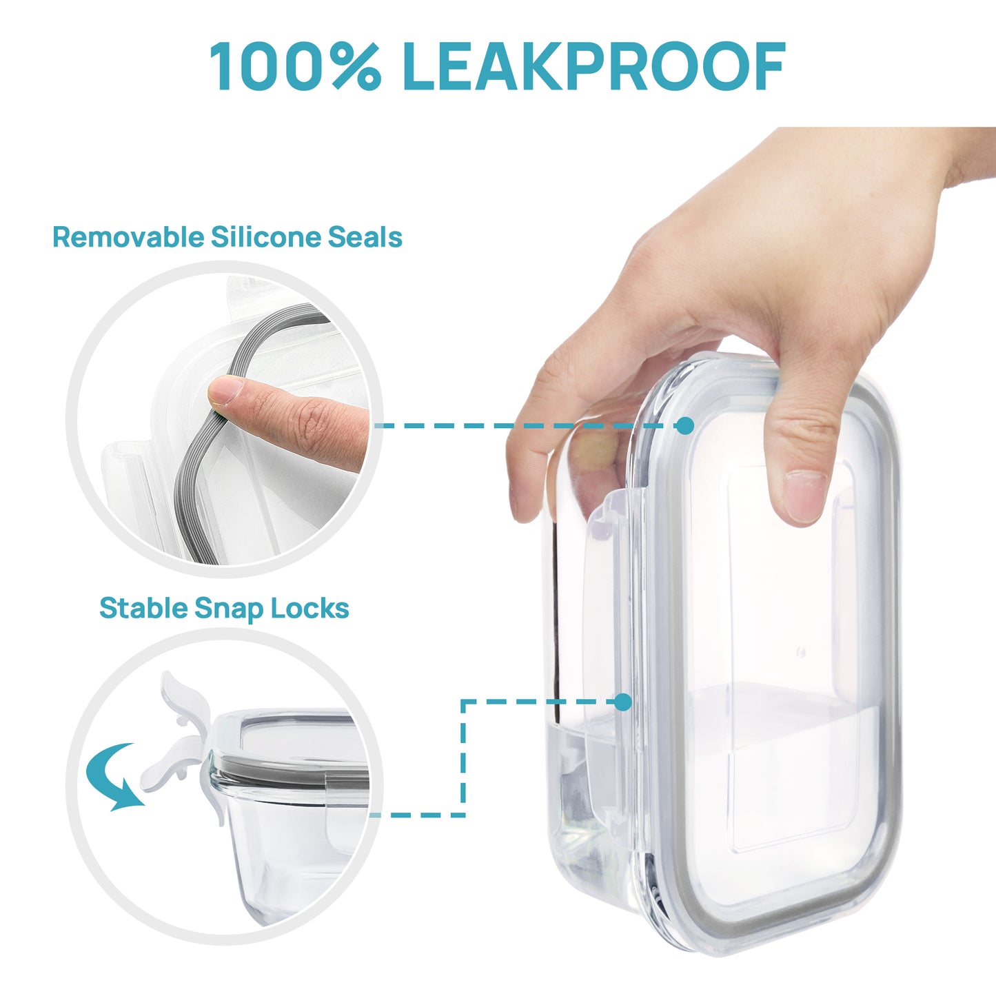 7pcs Glass Storage Container Set with Lids, Sindcom Meal Prep Containers, Airtight Bento Boxes, Gray