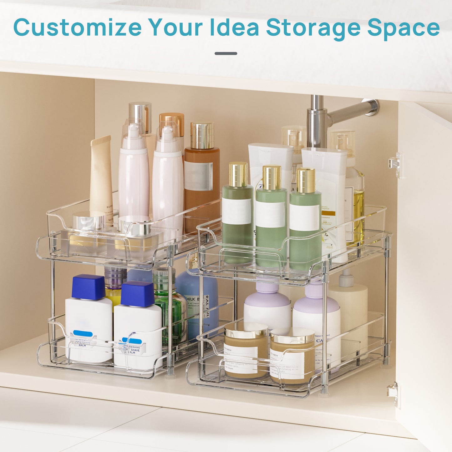 Sindcom 3 Pack 2 Tier Bathroom Under Sink Organizers and Storage, Clear Kitchen Pantry Organization, Pull Out Medicine Cabinet Organizer with Movable Dividers