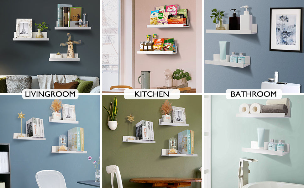 Floating Shelves, Upsimples Home Wood Shelf Wall Mounted, Set of 5, Multiple Sizes, White