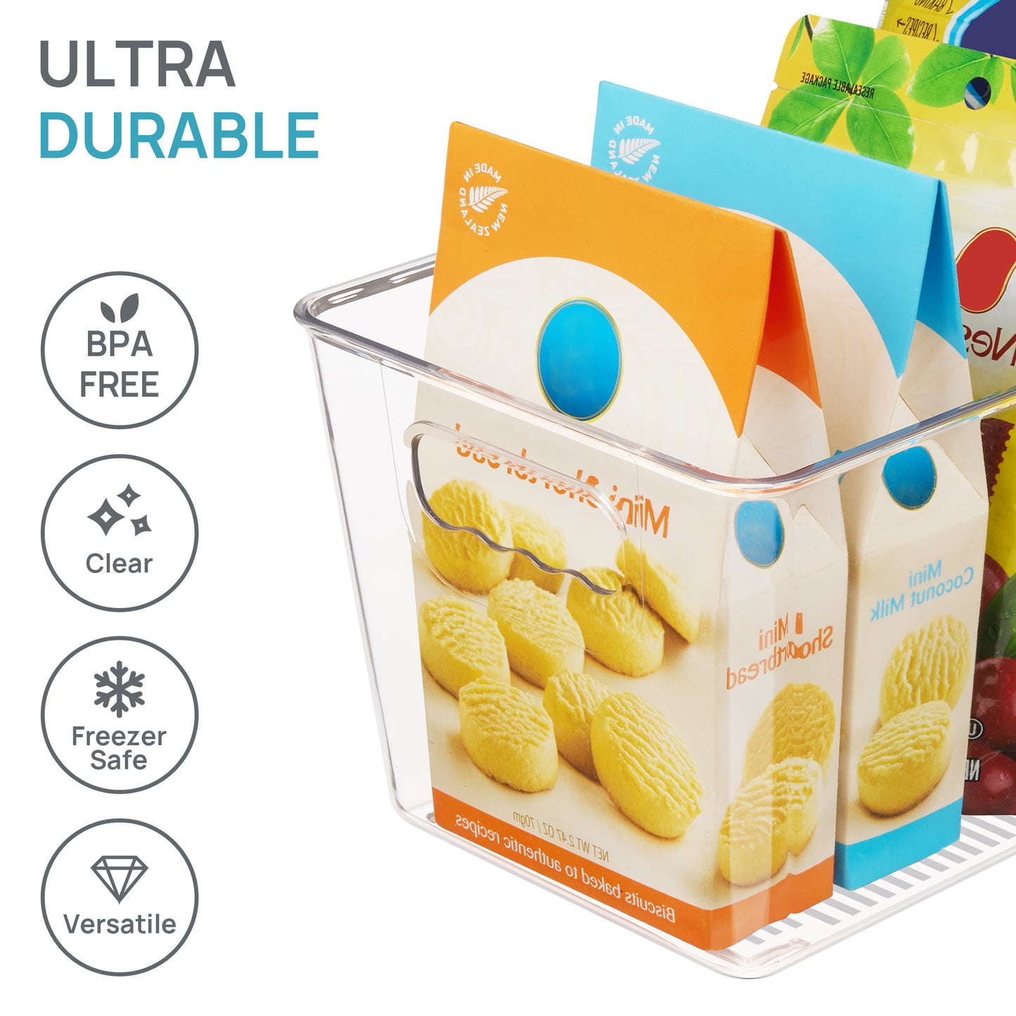 Sindcom Clear Plastic Storage Bins, 4 PCS Pantry Organizer Bins with Handle,Medium
