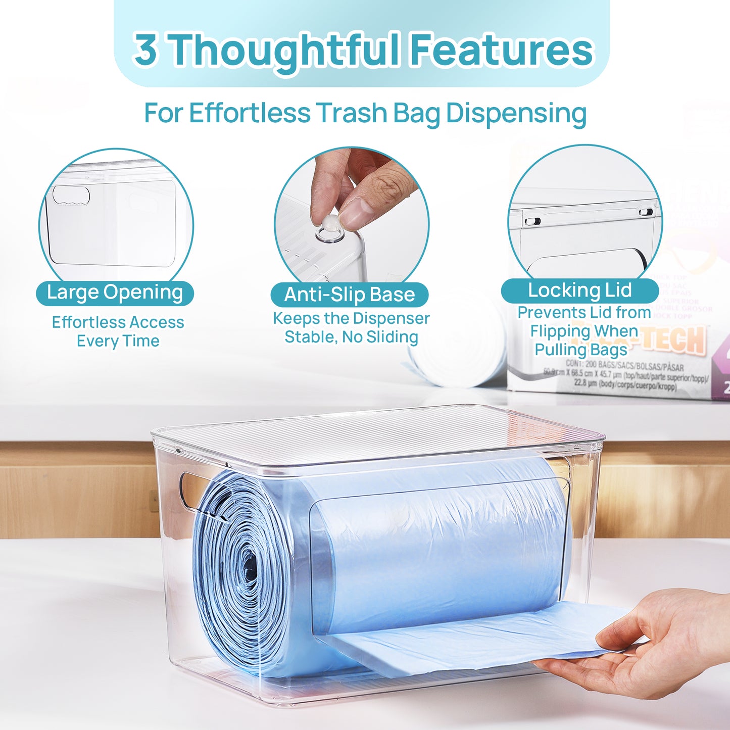 Sindcom Under Sink Trash Bag Holder & Dispenser, 2-Pack Stackable Organizer Bins for 13/30/33 Gallon Garbage Bags, Clear Storage for Kitchen, Laundry Room & Bathroom Organization