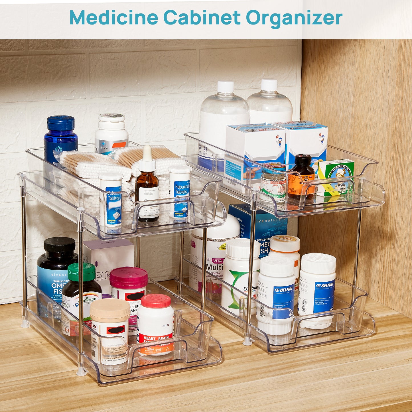 Sindcom 3 Pack 2 Tier Bathroom Under Sink Organizers and Storage, Clear Kitchen Pantry Organization, Pull Out Medicine Cabinet Organizer with Movable Dividers