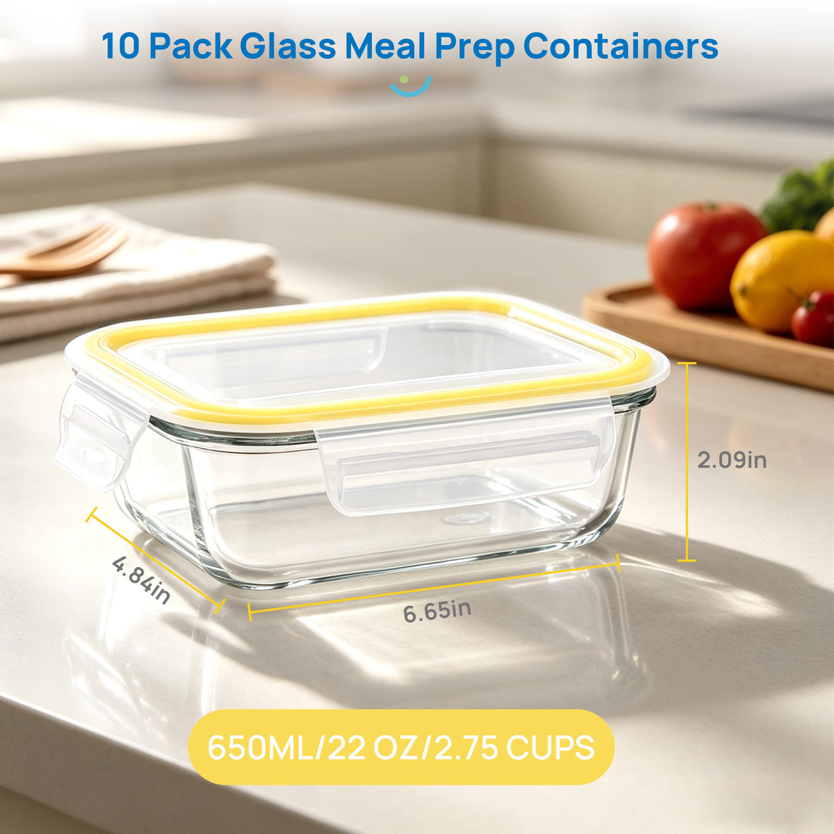 10 Pack 22oz Glass Meal Prep Containers with Lids, Airtight Food Storage Jars Set for Kitchen Pantry, Leakproof Lunch Box, Oven & Freezer Safe