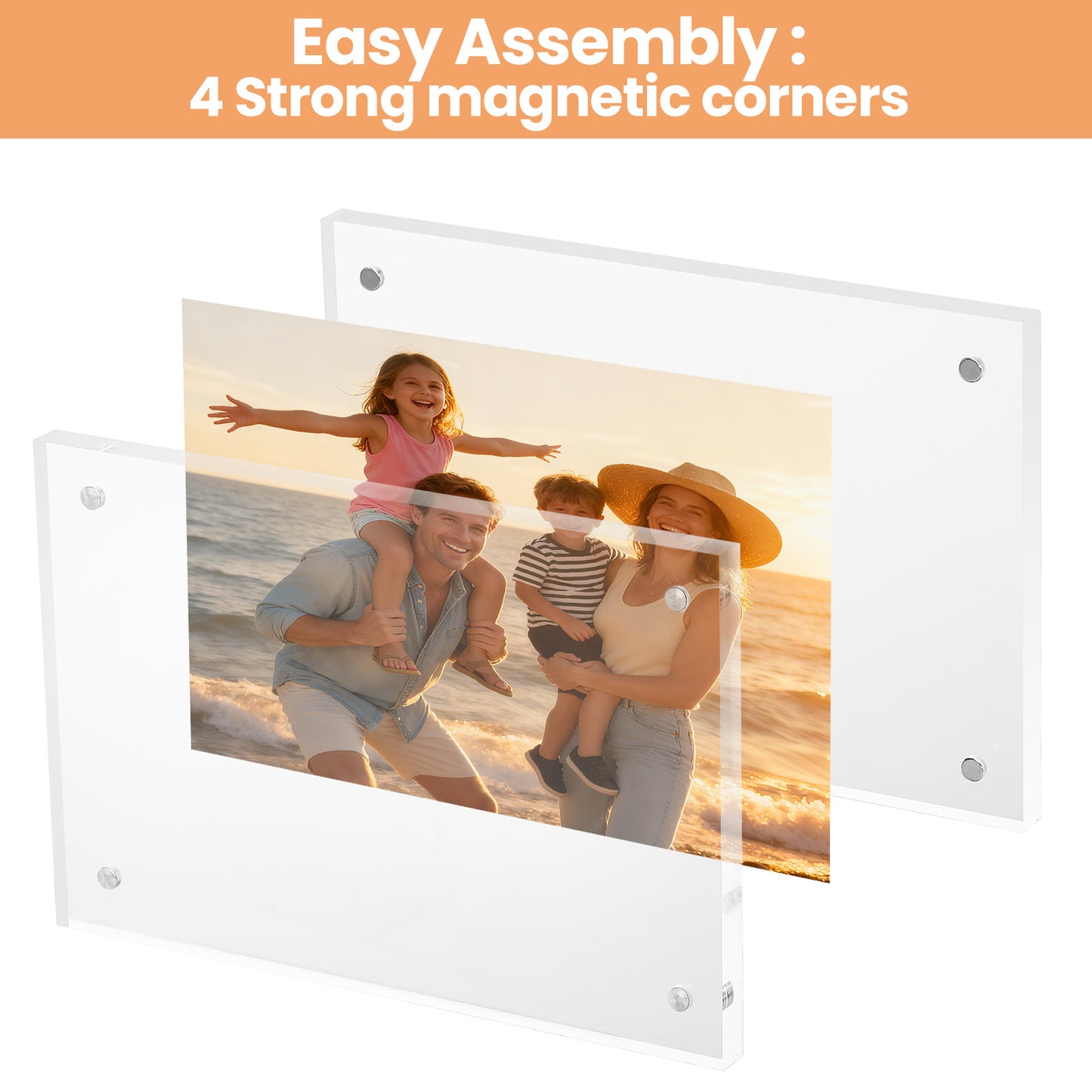 Sindcom 4x6 Acrylic Frames 3 Pack, Frameless Clear Picture Frames, Double Sided Magnetic Picture Frames, Free Standing Desktop Display