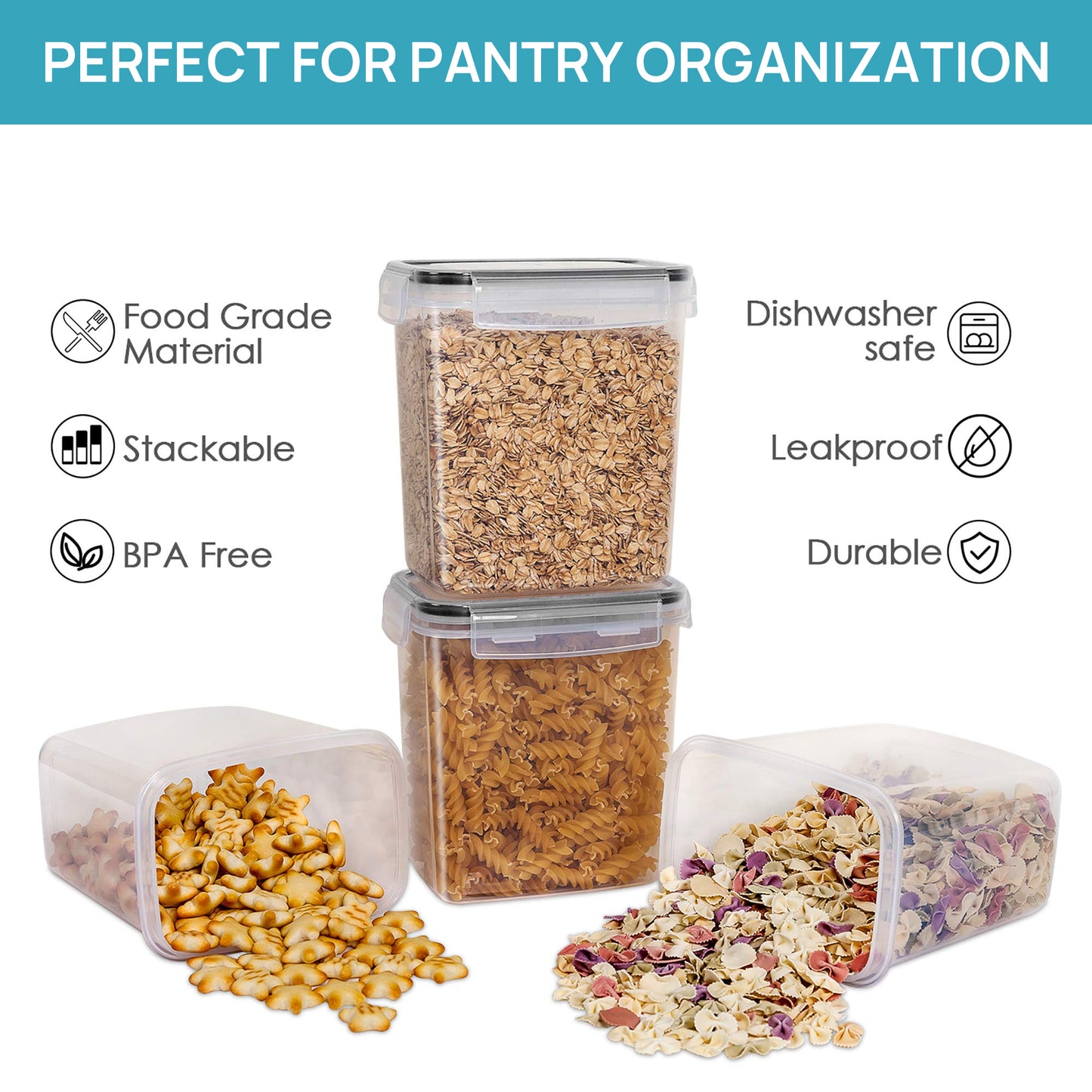 Sindcom Airtight Food Storage Containers 16 Pcs/1.6L- Plastic BPA Free Kitchen Pantry Storage Containers, Black