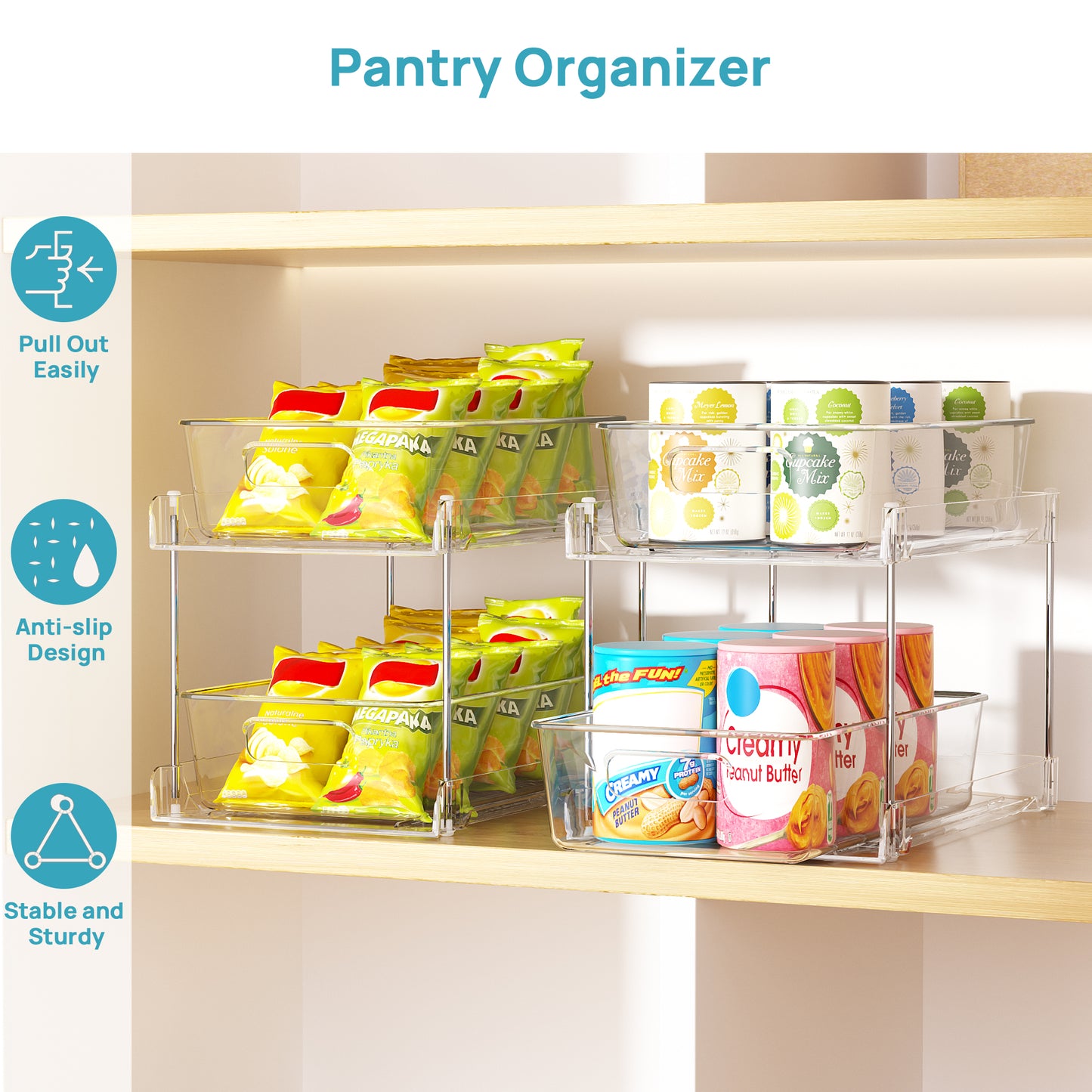 Sindcom 3 Pack Bathroom Plastic Storage Organizer, 2 Tier Clear Under Sink Organizers Vanity Countertop Storage Container