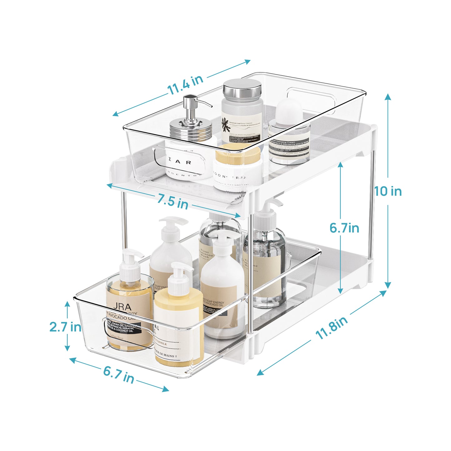 Sindcom 3 Pack 2 Tier Bathroom Under Sink Organizers and Storage, White Kitchen Pantry Organization, Pull Out Medicine Cabinet Organizer
