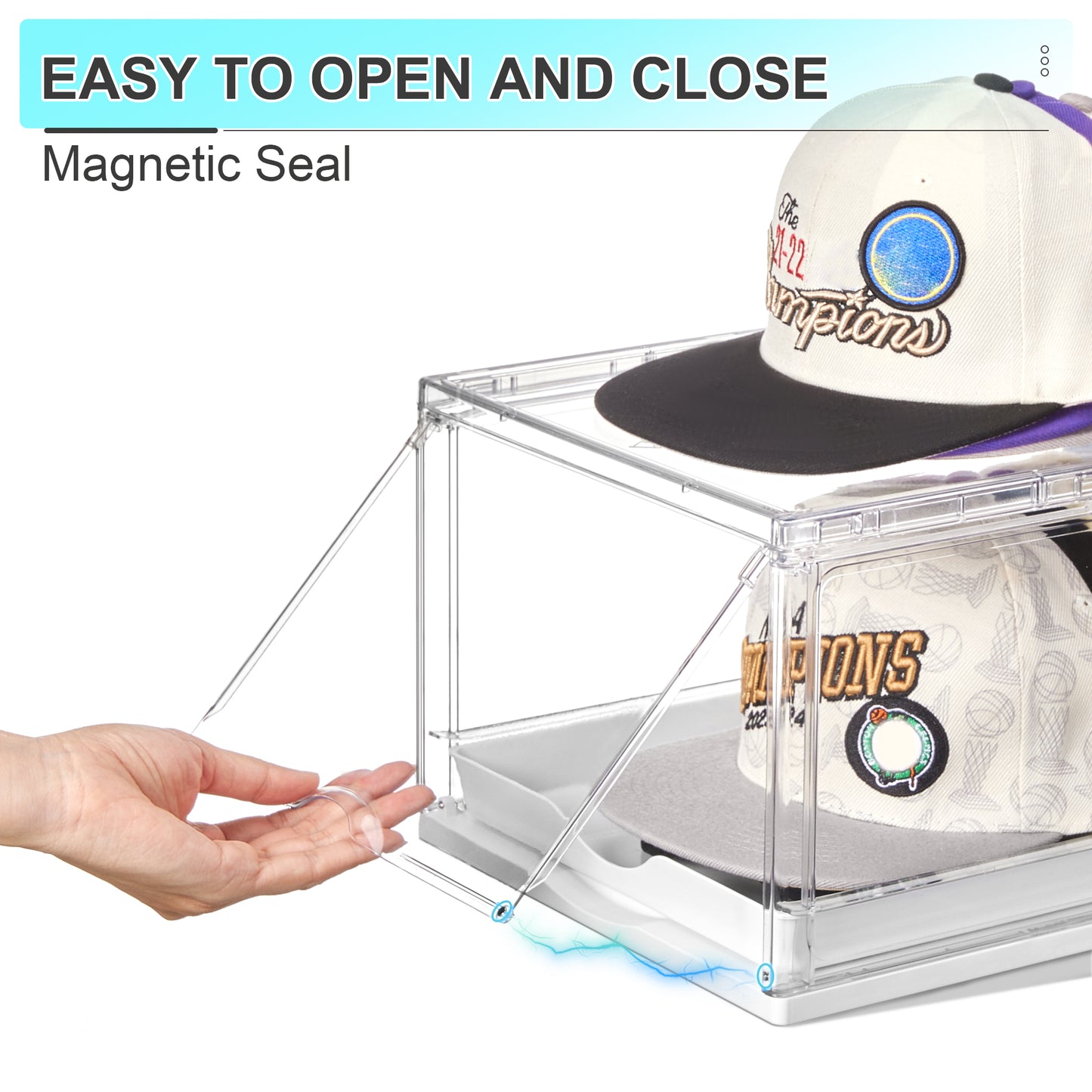 Sindcom 2 Pack Hat Organizer for Baseball Caps, Clear Hat Holder Box with Drawer, Large Hat Storage with Sliding Tray, Stackable Rack Display Case with Magnetic Door, Each Holds 12 Hats