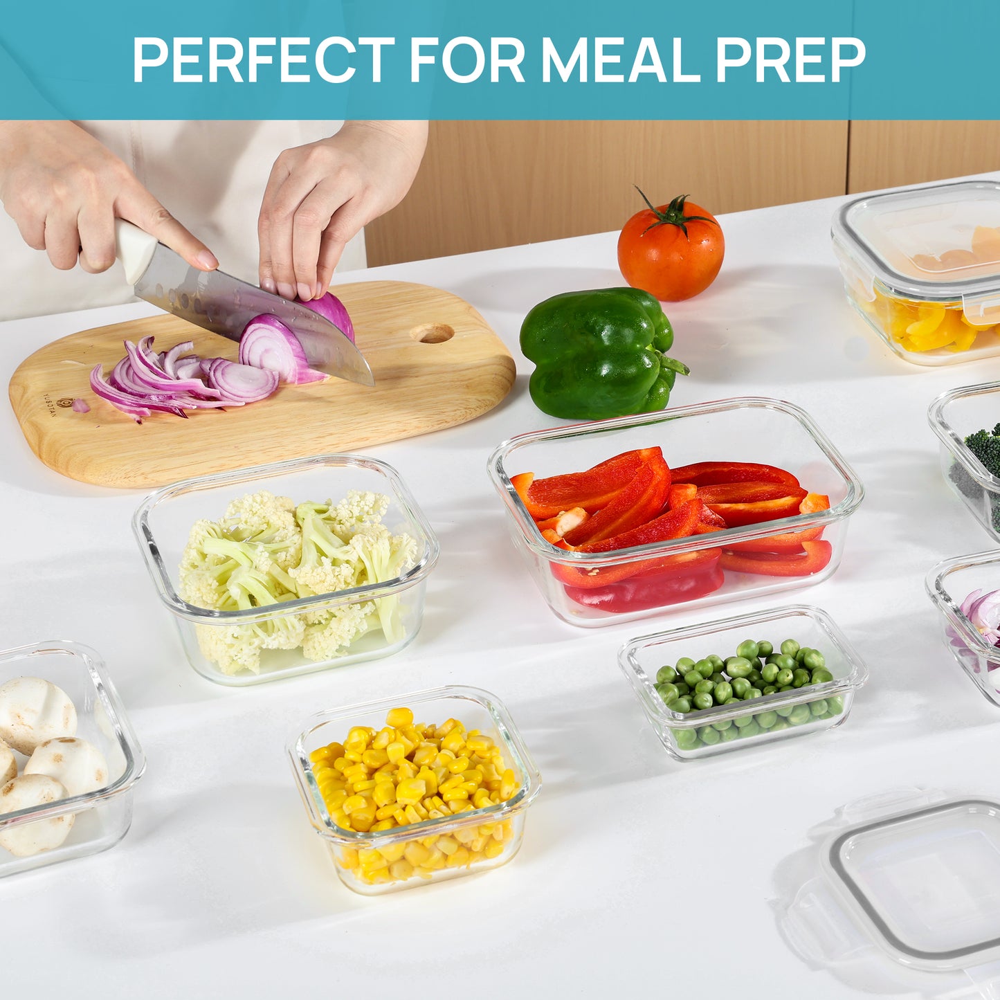 7pcs Glass Storage Container Set with Lids, Sindcom Meal Prep Containers, Airtight Bento Boxes, Gray