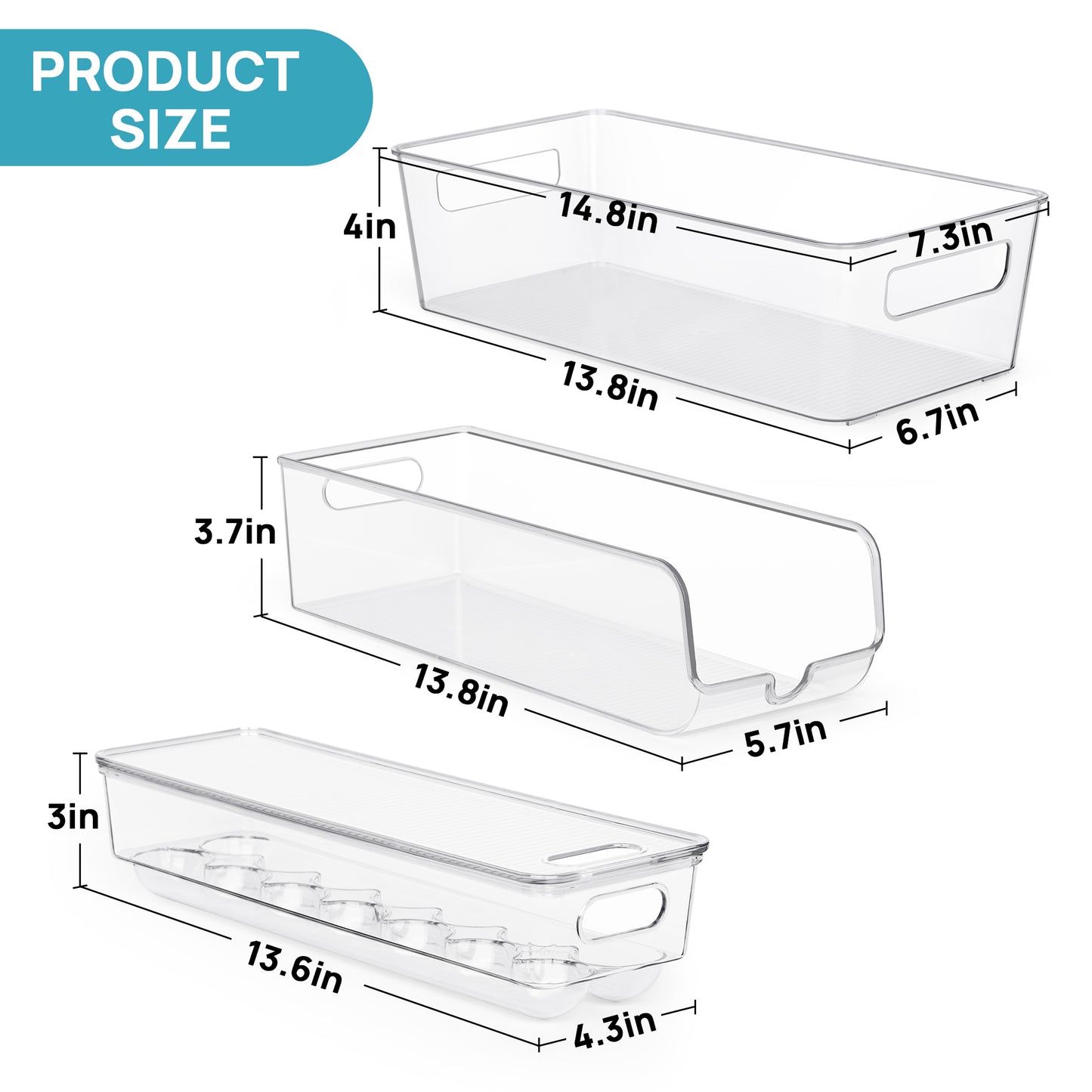 Sindcom Set of 10 Fridge Organizer, Refrigerator Organizing Bins with Handles, BPA-Free Clear Plastic Fridge Storage Containers