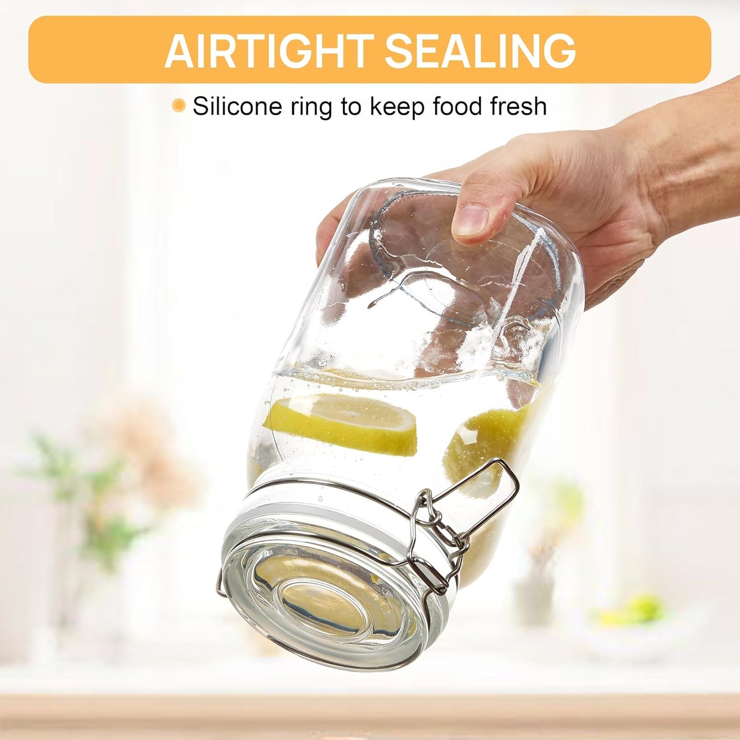 Sindcom 50oz Airtight Glass Jars with Lids, 3 PCS Food Storage Canister for Kitchen & Pantry Organization, Square Mason Jar Containers for Storing Sugar, Flour, Cereal,Coffee,Cookies