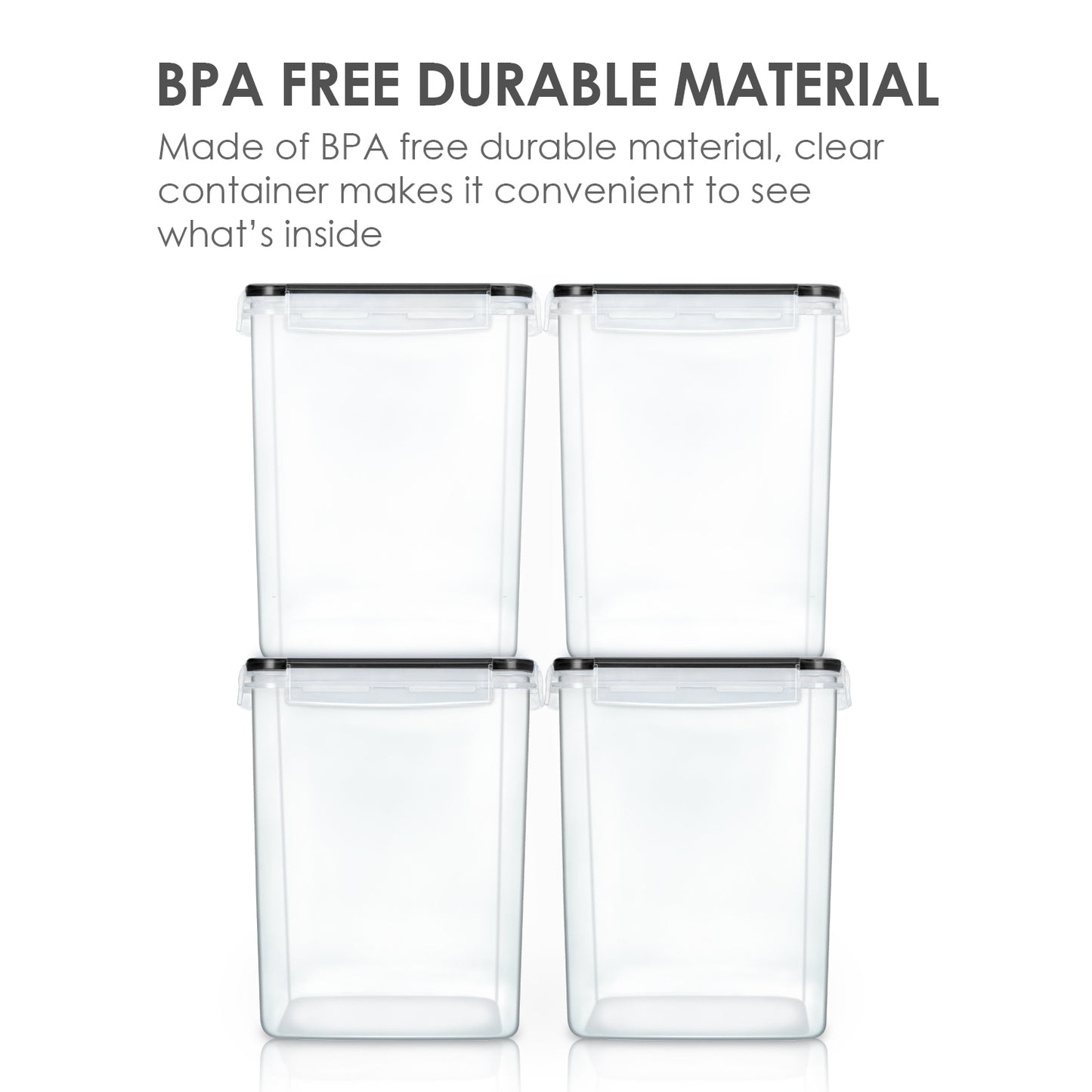 Sindcom 4 PCS Large Food Storage Containers 5.2L / 175oz, 4 Pieces BPA Free Plastic Airtight Canisters for Flour, Sugar, Baking Supplies, Rice with Lids, 4 Measuring Cups and 24 Labels, Black