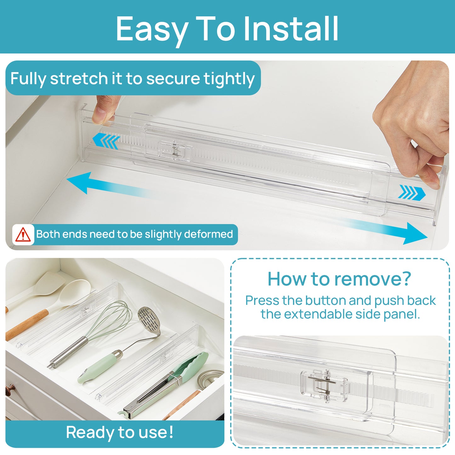 Sindcom 6 Pack Drawer Dividers for Kitchen, Adjustable 2.3" High Expandable from 12.9"-21.4" Drawer Organizer