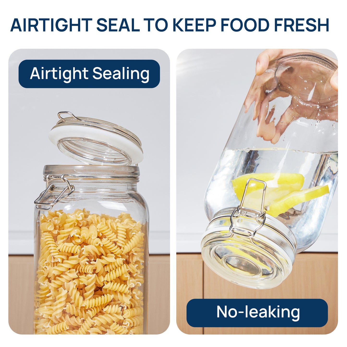 Sindcom 3 PCS Airtight Glass Jars with Lids, 3 PCS Food Storage Canister, Square Mason Jar Containers, 78oz*1+50oz*2