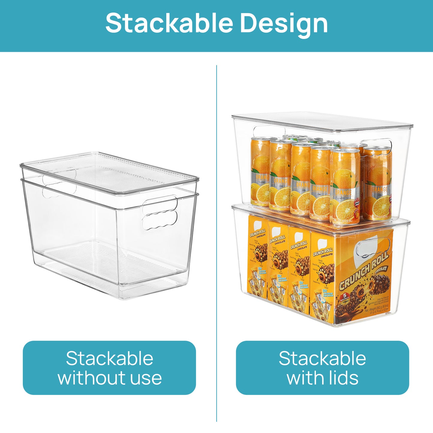 Sindcom 4 Pack Clear Plastic Storage Bins with Lids, Pantry Organizer, for Cabinet, Kitchen, XLarge