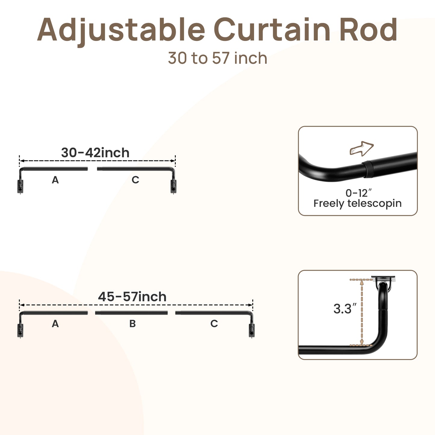 Sindcom Blackout Curtain rod for windows 28 to 48, Wrap Around Curtain Rods for Bedroom, Living Room, Adjustable from 30 to 57 Inches, Matte Black