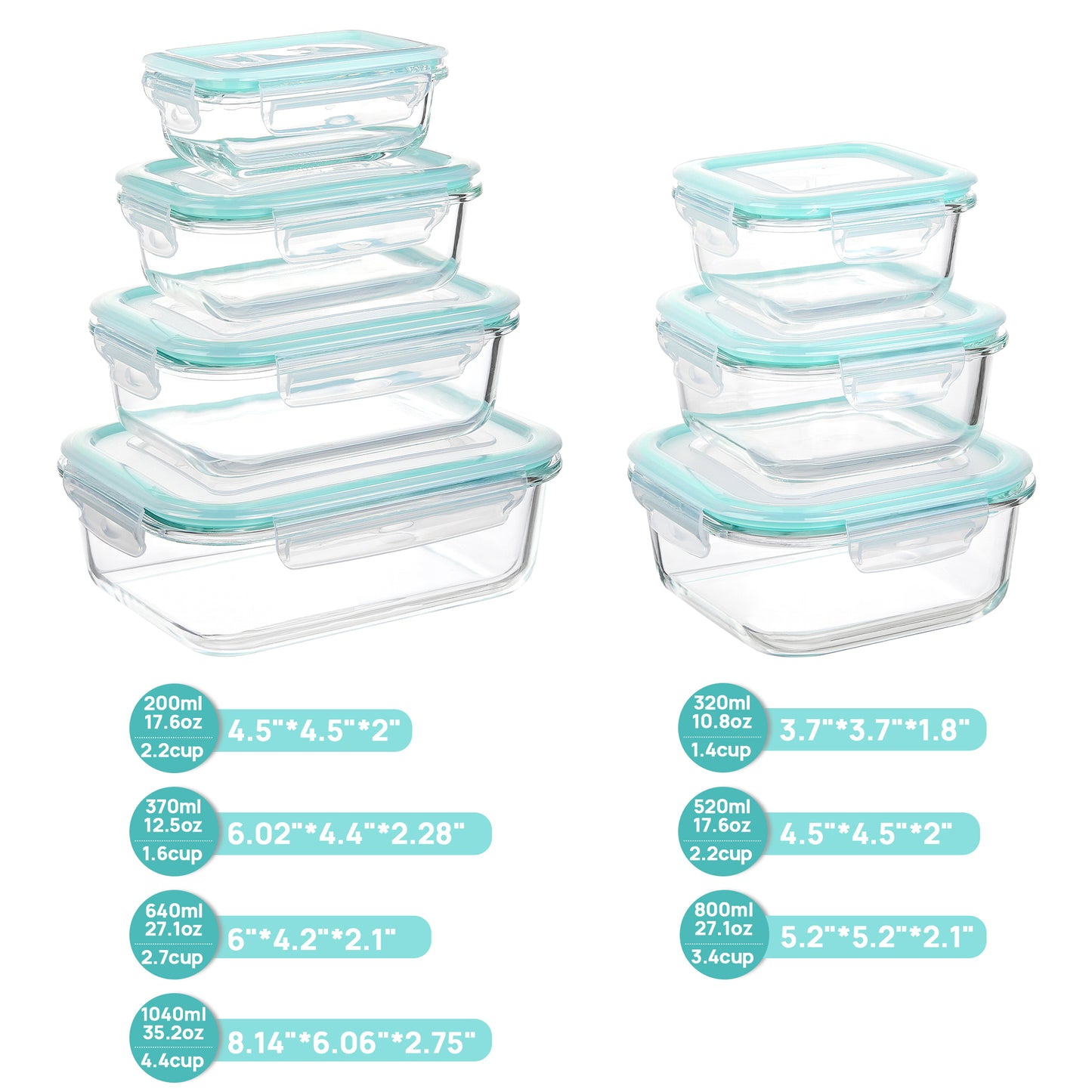 Sindcom 7 Pack Glass Food Storage Containers, Meal Prep, Airtight Bento Boxes with Leak Proof Locking Lids