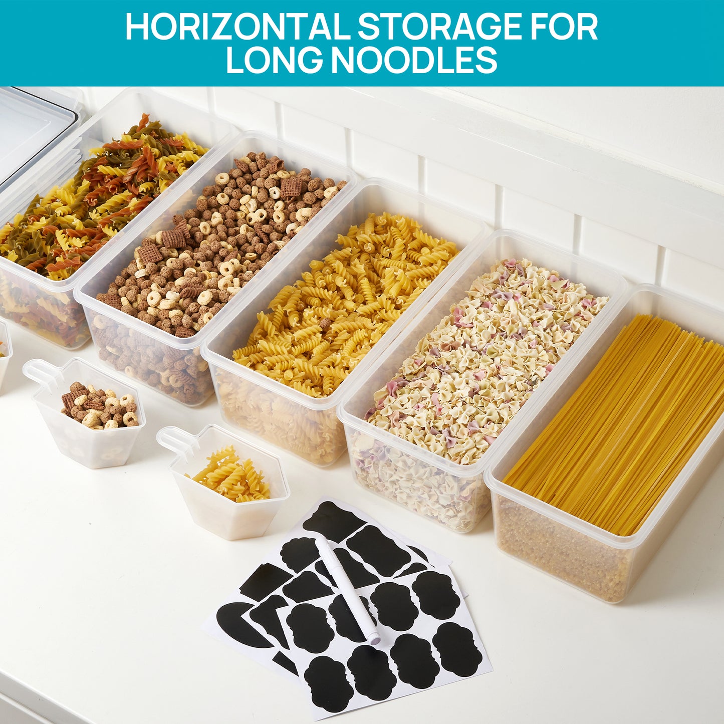 Sindcom Pasta Containers, 5 PCS Plastic Spaghetti Container for Long Noodles, 3.2L/14 CUP