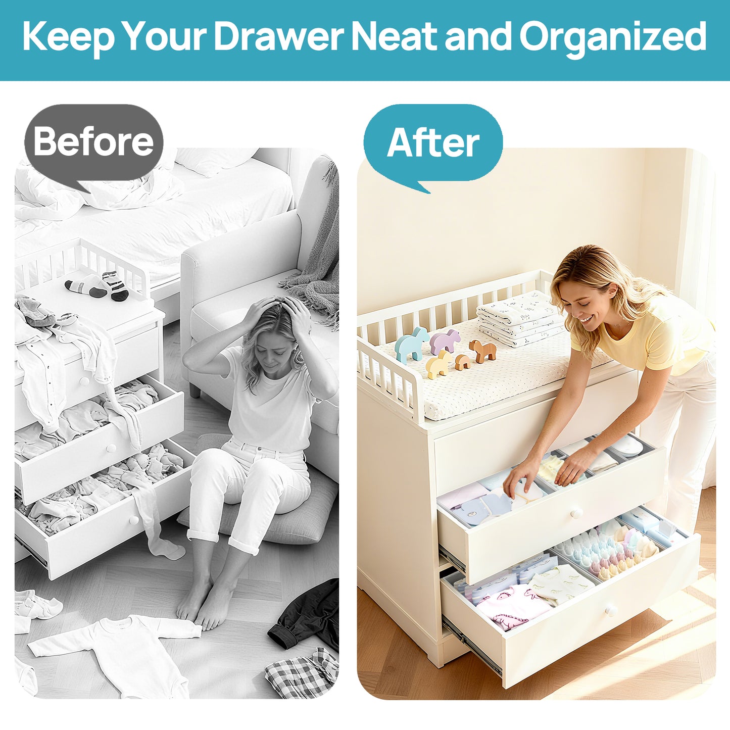 Sindcom 10 Pack Drawer Organizer for Clothes, Dresser Drawer Organizer, Cabinet Organizer,Gray