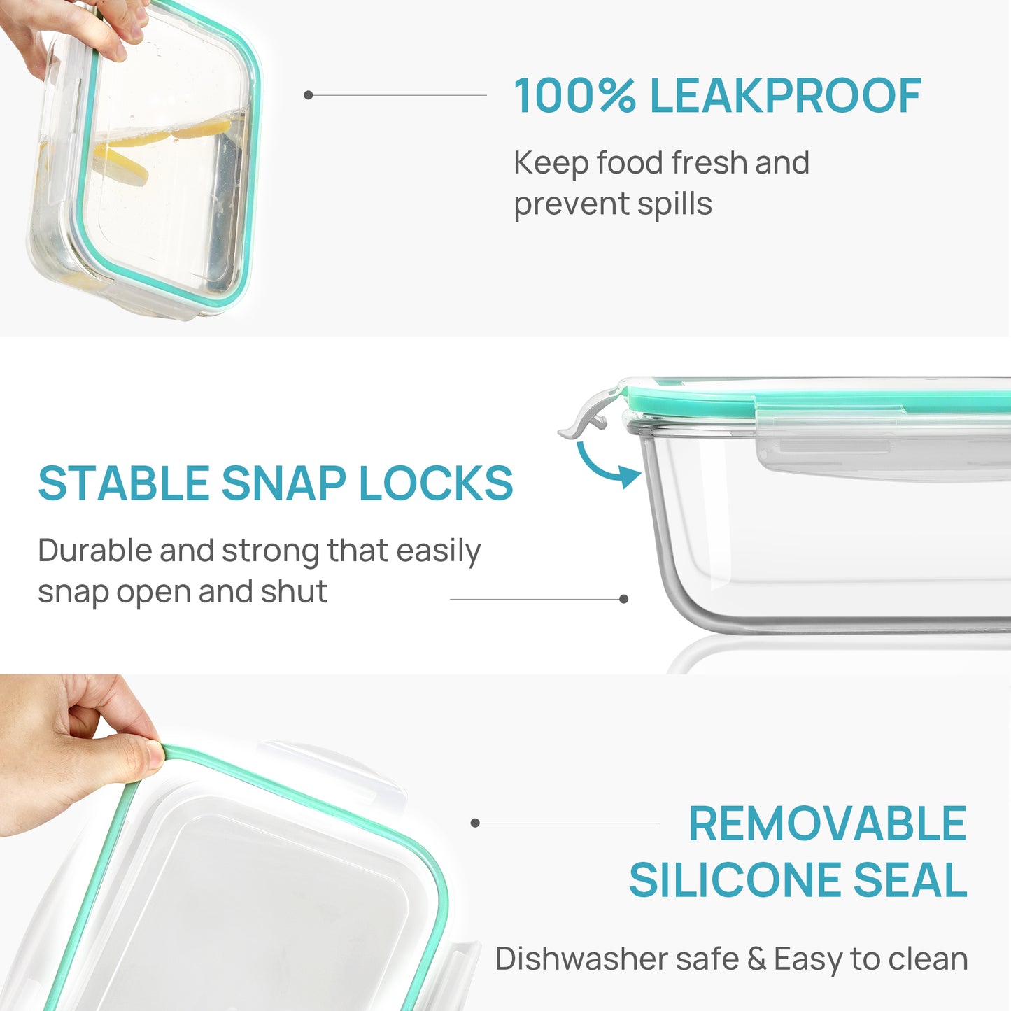 Sindcom 5Pack 22oz Glass Storage Containers with Lids, Glass Meal Prep Food Container Sets with Snap Airtight Lids for Microwave, Oven, Freezer and Dishwasher Green