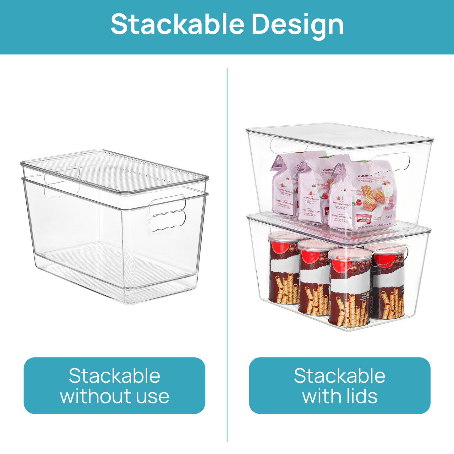 Sindcom 10 Pack Clear Stackable Storage Bins with Lids, Large Plastic Containers with Handle for Pantry Organizer and Storage,Perfect for Kitchen,Fridge,Cabinet, Closet,Bathroom Organization