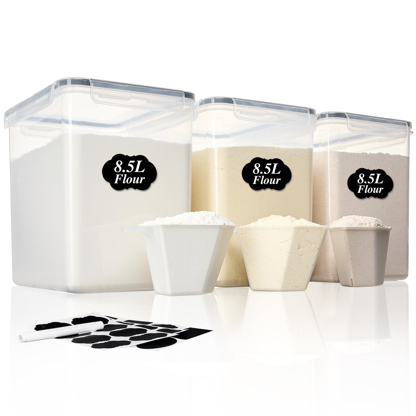 Sindcom Airtight Storage Canisters,3 Pcs Large Food Storage Container for Flour, Sugar,8.5L /287.42fl oz