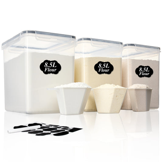 Sindcom Airtight Storage Canisters,3 Pcs Large Food Storage Container for Flour, Sugar,8.5L /287.42fl oz