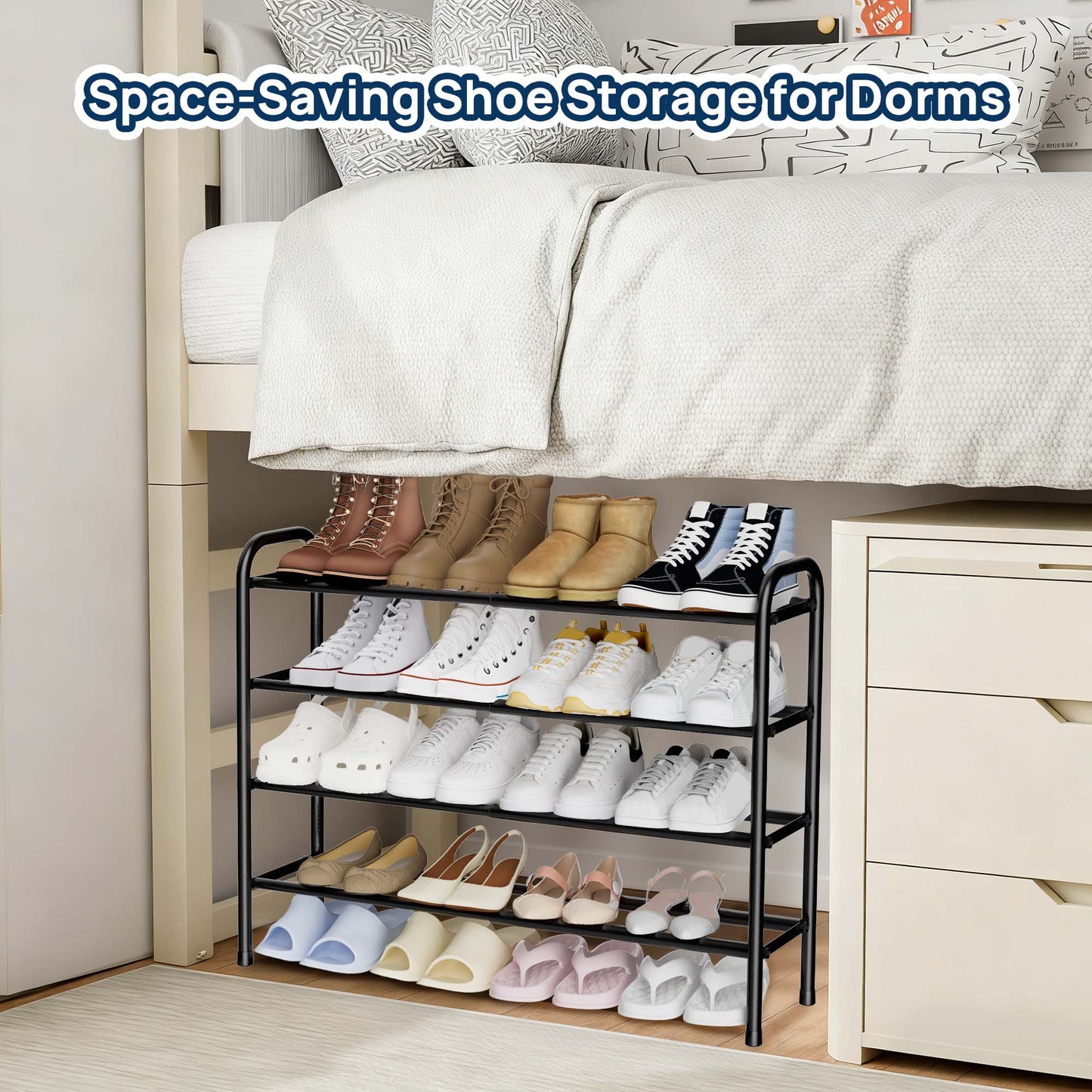 Sindcom 4 Tier Expandable Shoe Rack, Black Metal Shoe Shelf Organizer Storage for Closet, Space Saving Shoe Rack for Entrywa