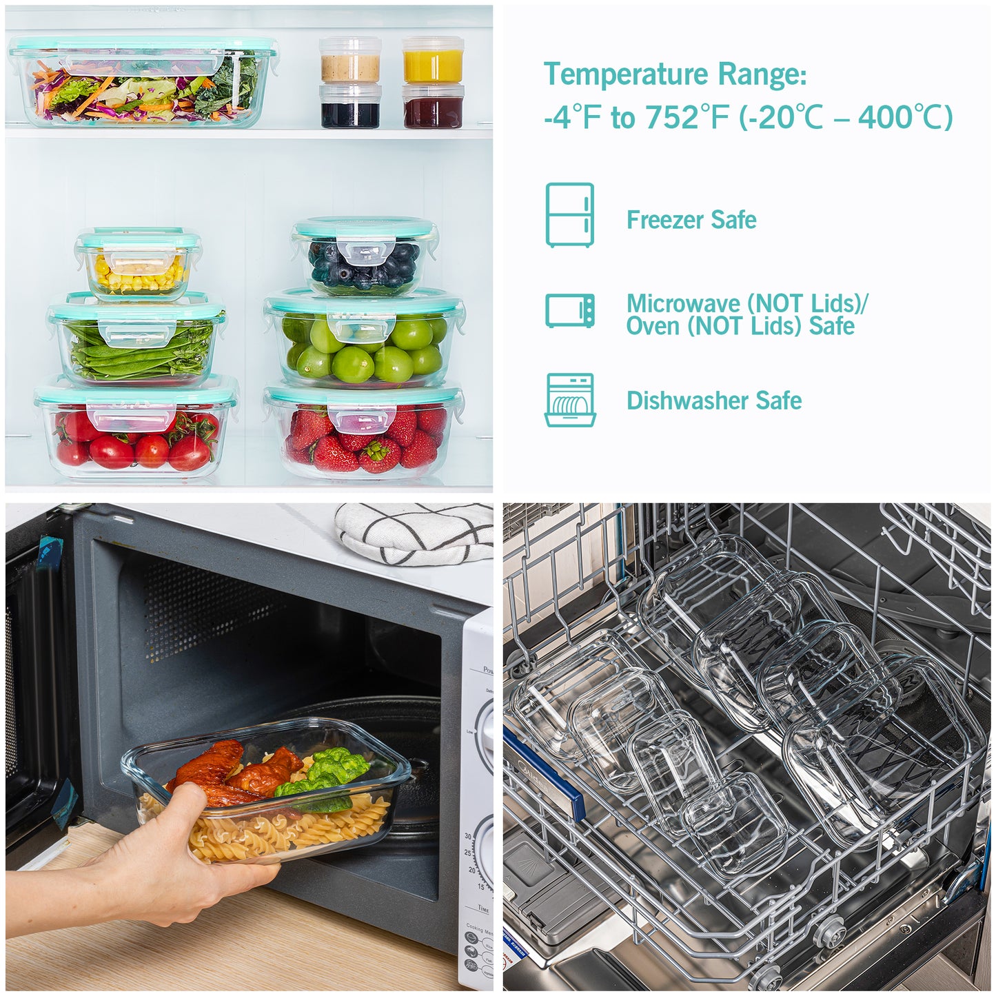 Sindcom 34pcs Glass Food Storage Containers, Meal Prep Containers, Airtight Bento Boxes(17 Containers & 17 Lids)