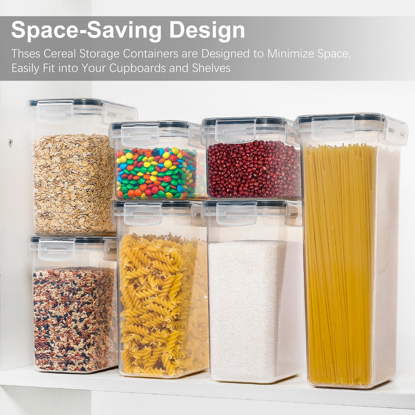 Sindcom Airtight Food Storage Containers Set, BPA-Free 7pcs Plastic Kitchen and Pantry Organization Canisters, Black