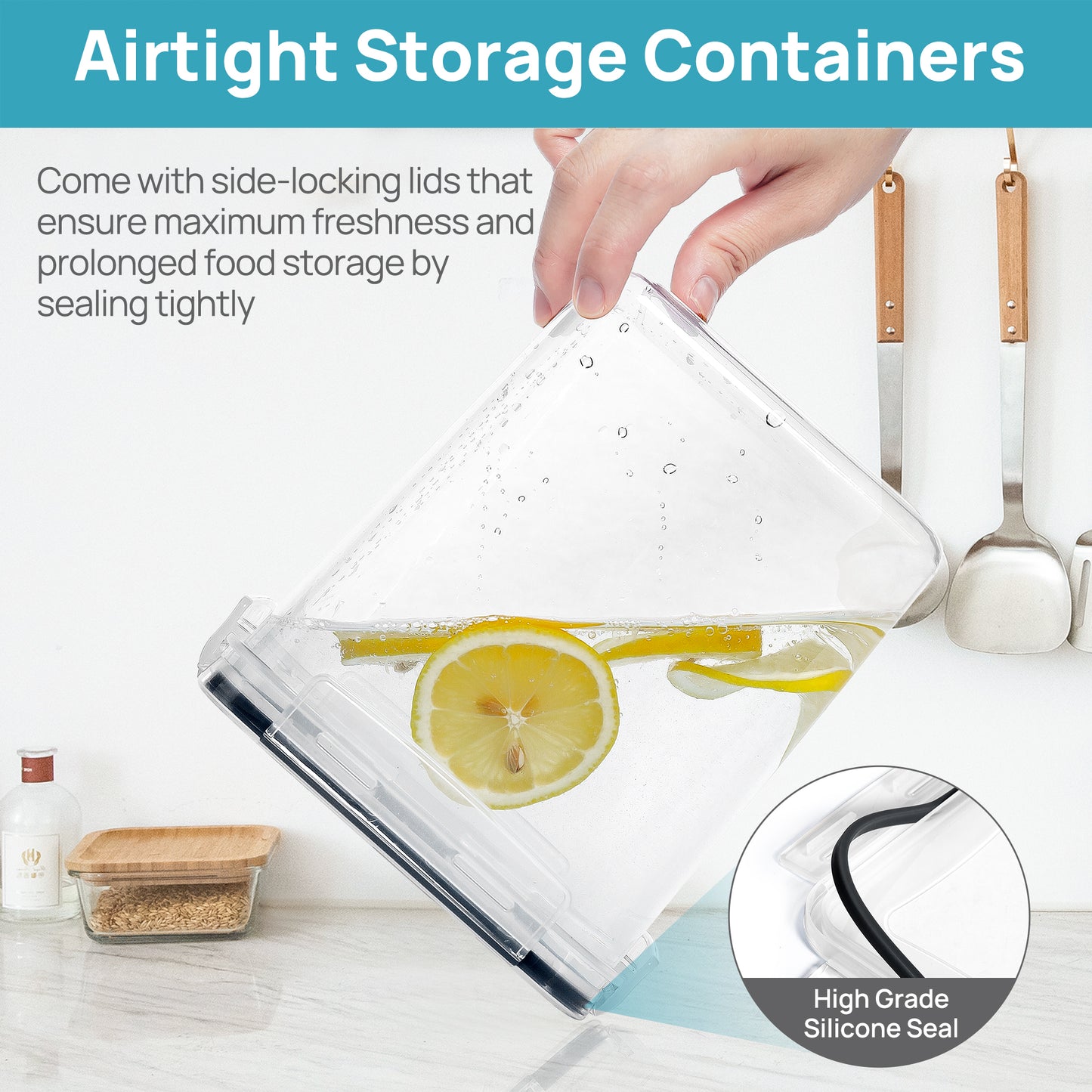 Sindcom Airtight Storage Canisters, 4 Pcs Large Food Storage Container for Flour, Sugar, Baking Supplies, Rice with Lids
