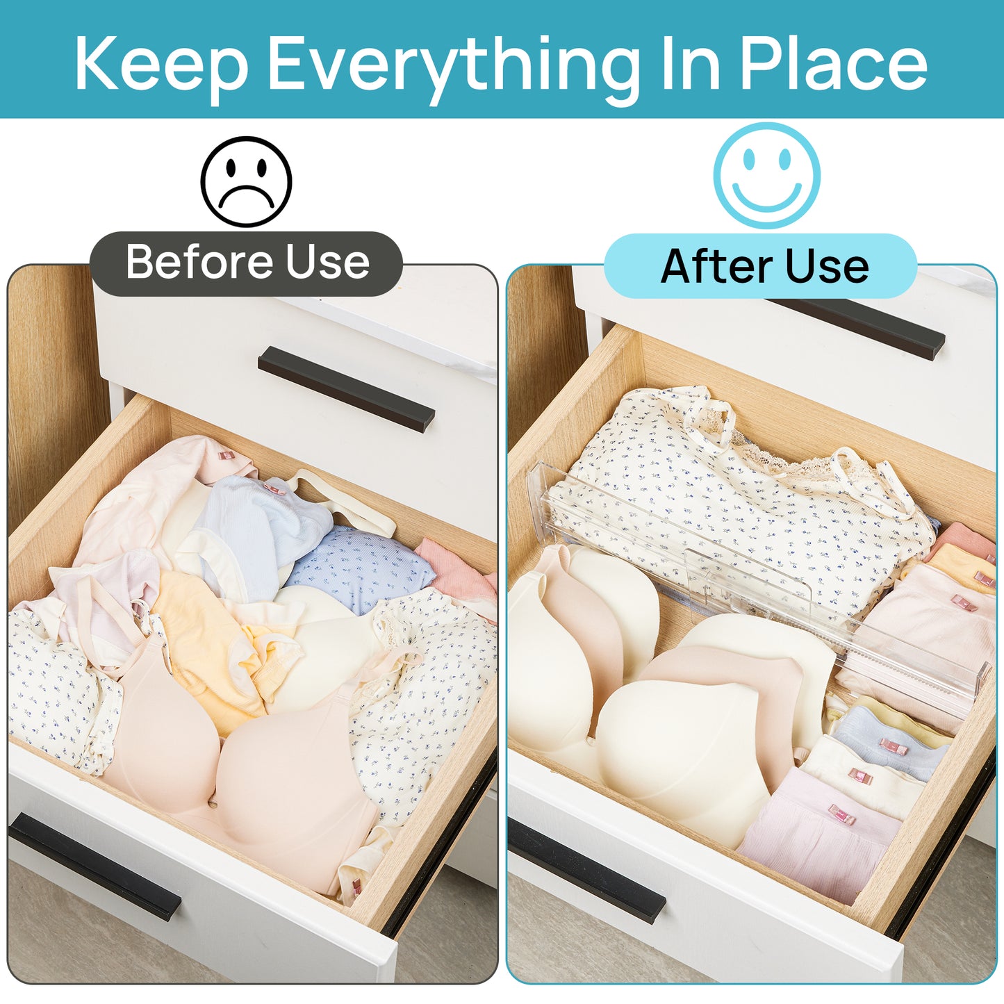 Sindcom 6 Pack Drawer Dividers for Clothes, Adjustable 4" High Expandable from 10.6"-17" Clear Dresser Drawer Organizer