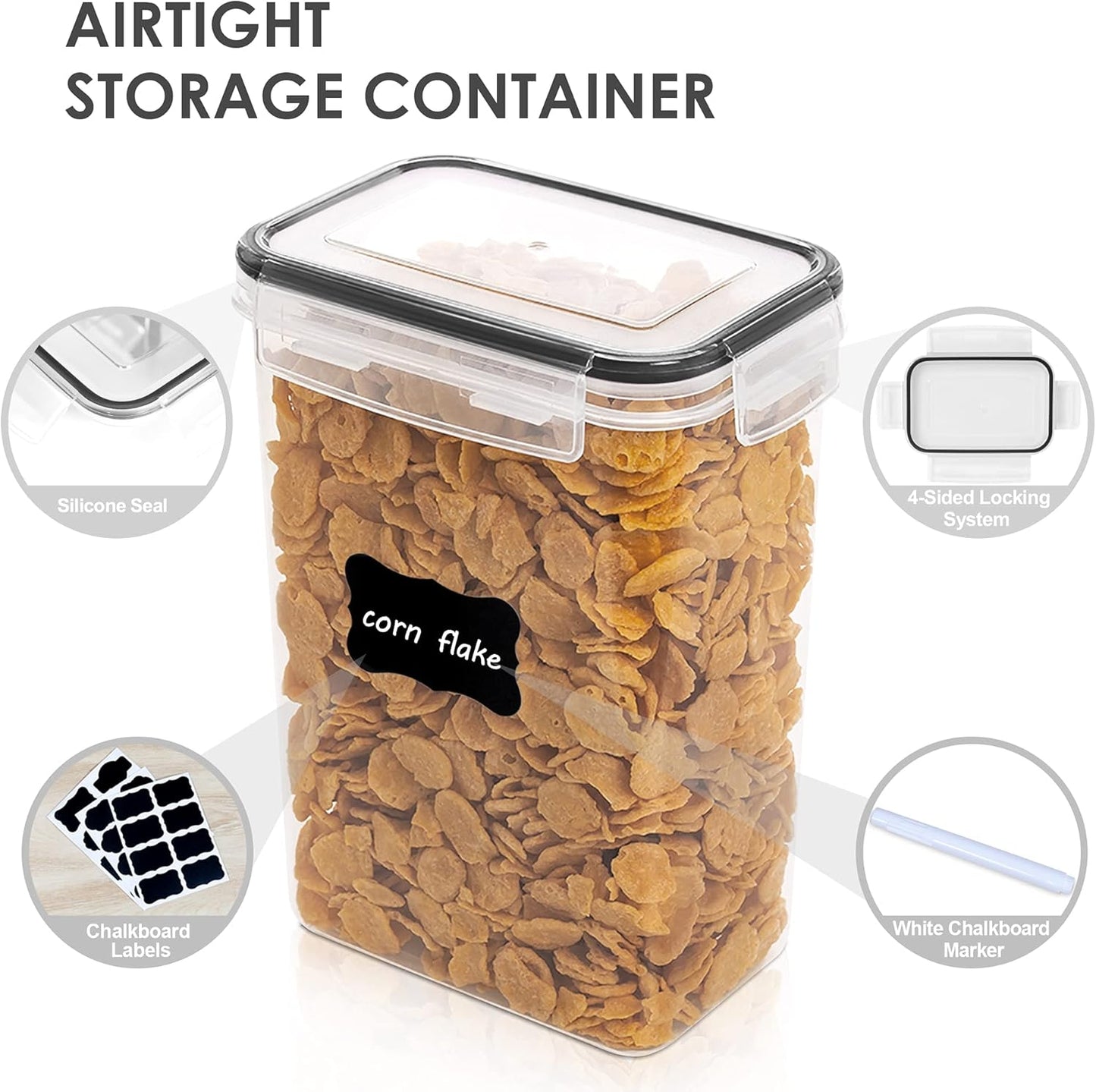 Sindcom Set of 9 Airtight Food Storage Containers with Lids,Plastic Kitchen Pantry Organizers and Flour Storage,Dry Food Keepers, 2L Cereal Containers with 24 Labels,Black