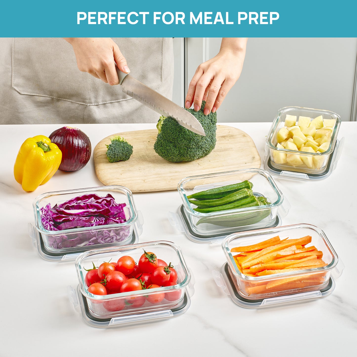 Sindcom 10Pack 22oz Glass Storage Containers with Lids, Glass Meal Prep Food Container Sets with Snap Airtight Lids for Microwave, Oven, Freezer and Dishwasher