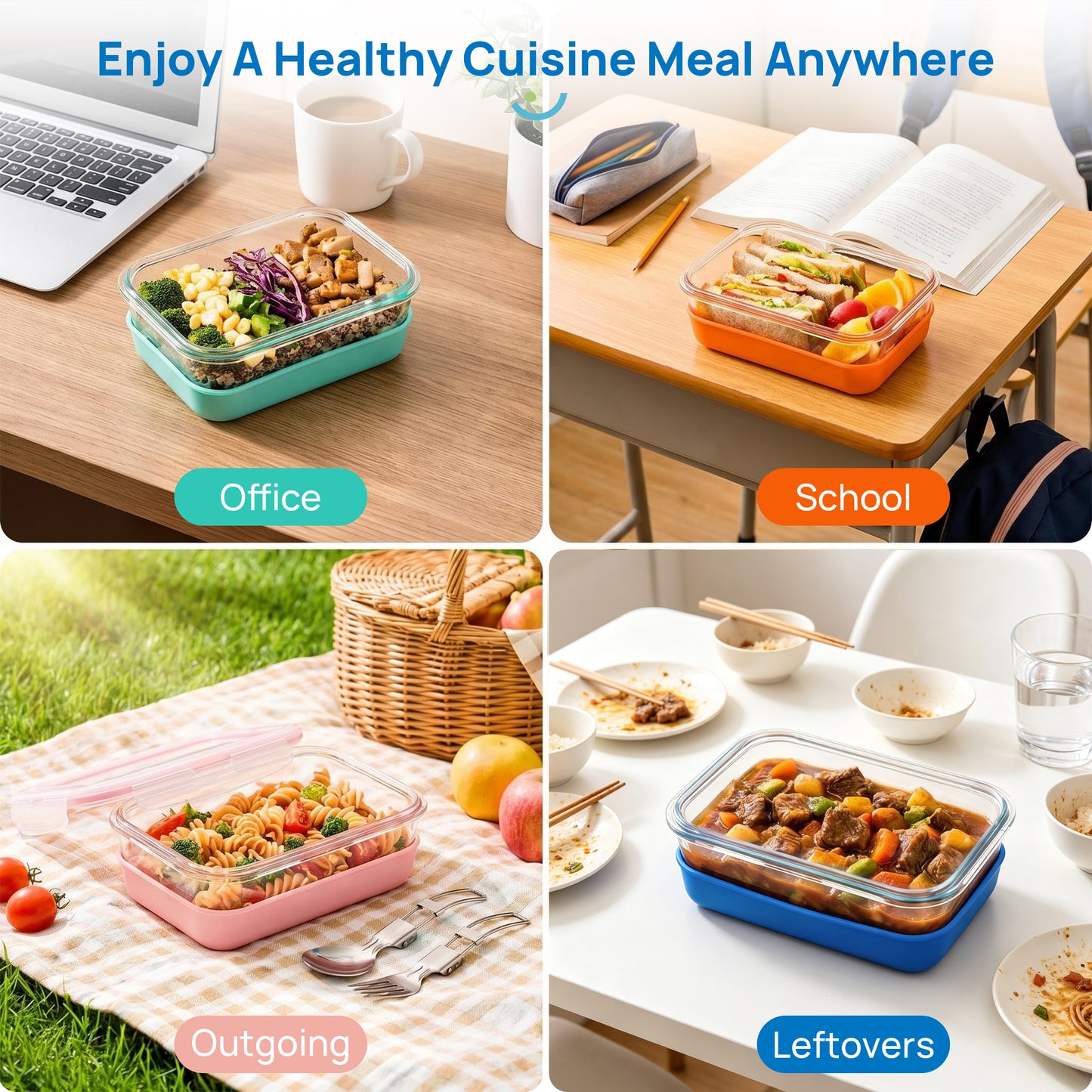 Sindcom 5 Pack 28oz Glass Food Storage Containers Set with Silicone Sleeve，Glass Meal Prep Containers, Lunch containers with Airtight BPA-Free Plastic Lids, Dishwasher, Microwave, and Freezer Safe