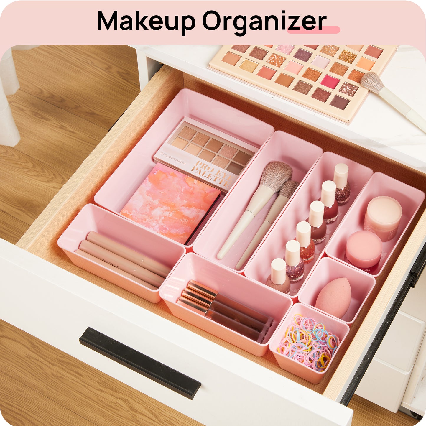 Sindcom 26 PCS Drawer Organizers，Pink Plastic Stackable Organizer Bins and Vanity Organizer
