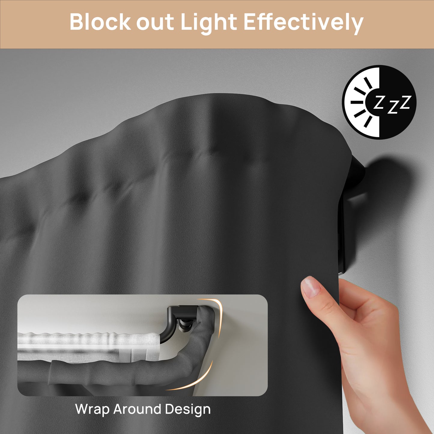 Sindcom Double Curtain Rod，Blackout Wrap-Around Curtain Rods for Windows 66 to 120 Inch for Room Darkening Curtains，Adjustable from 32 to 129 Inch, Matte Black