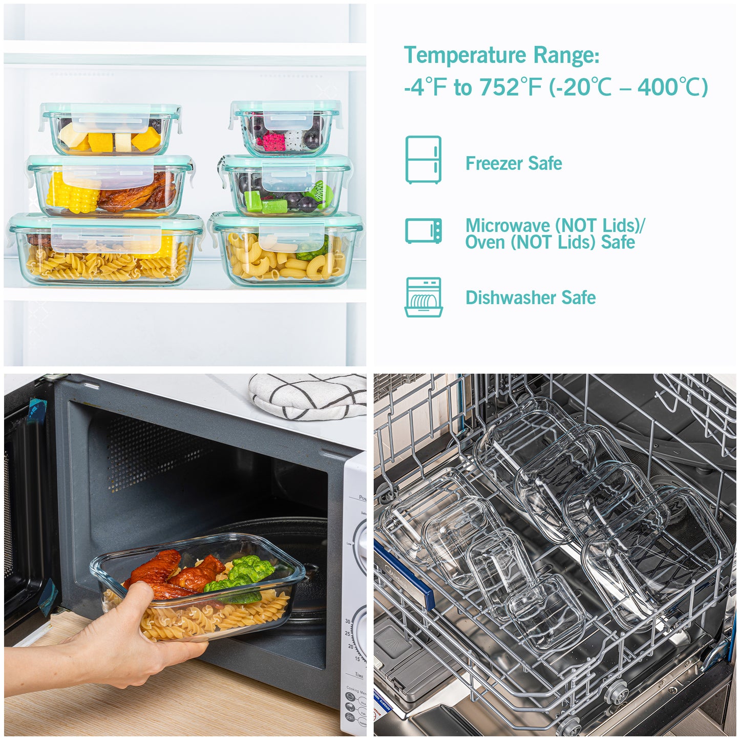 Sindcom 7 Pack Glass Food Storage Containers, Meal Prep, Airtight Bento Boxes with Leak Proof Locking Lids