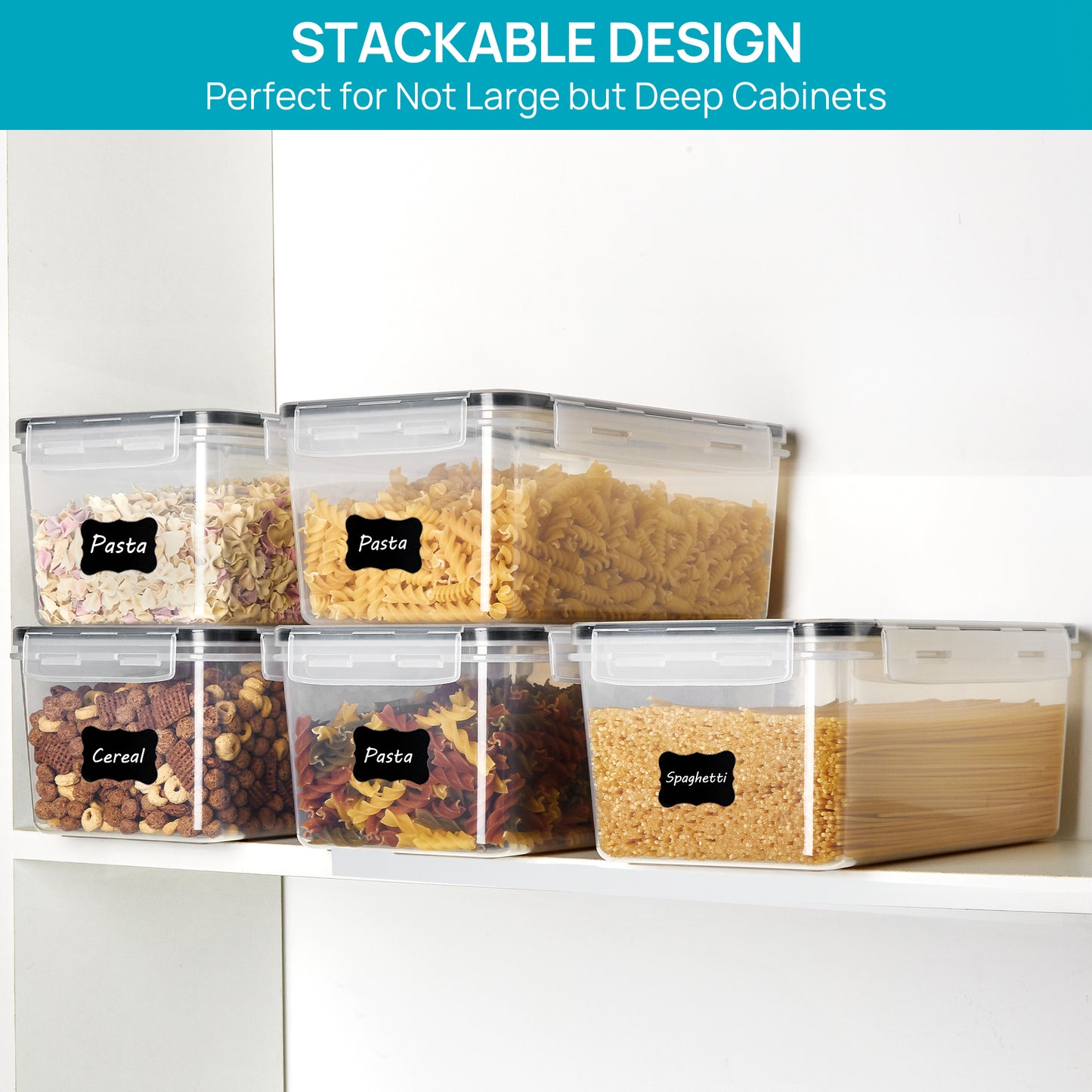 Sindcom Pasta Containers, 5 PCS Plastic Spaghetti Container for Long Noodles, 3.2L/14 CUP