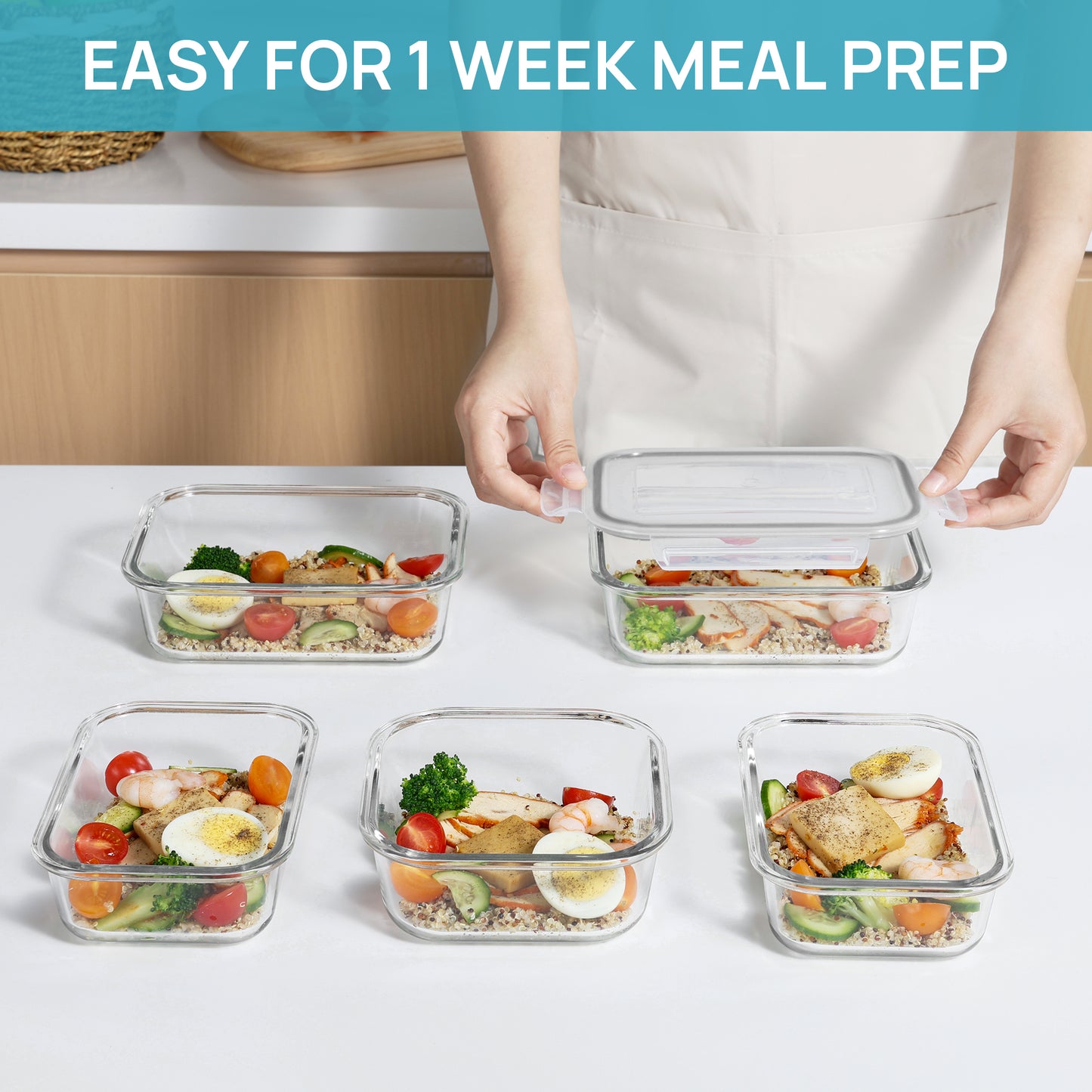 7pcs Glass Storage Container Set with Lids, Sindcom Meal Prep Containers, Airtight Bento Boxes, Gray