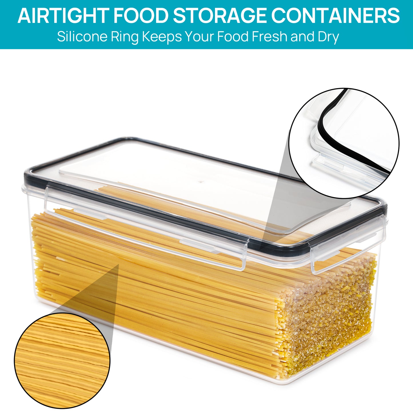 Sindcom Pasta Containers, 5 PCS Plastic Spaghetti Container for Long Noodles, 3.2L/14 CUP