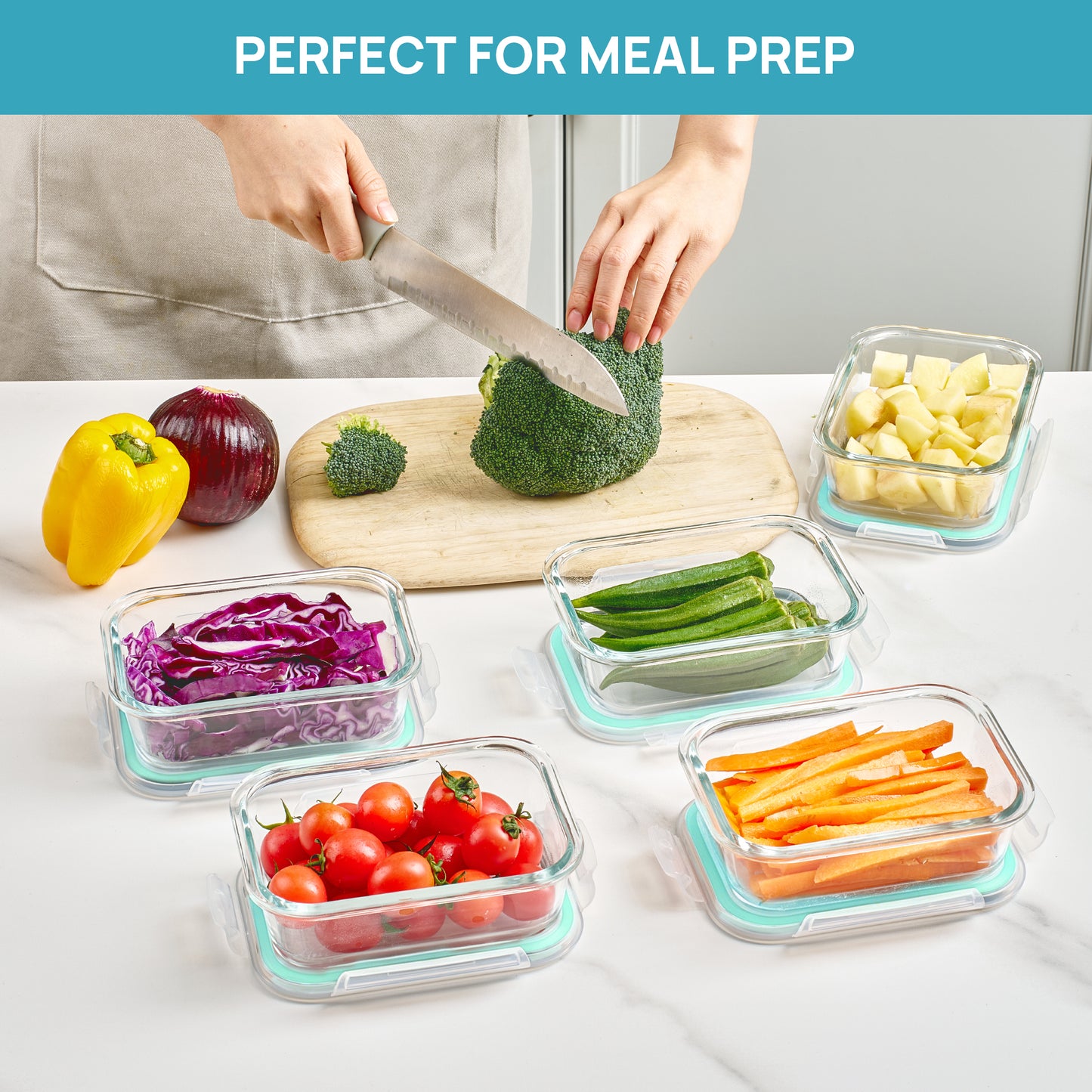 Sindcom 5Pack 22oz Glass Storage Containers with Lids, Glass Meal Prep Food Container Sets with Snap Airtight Lids for Microwave, Oven, Freezer and Dishwasher Green