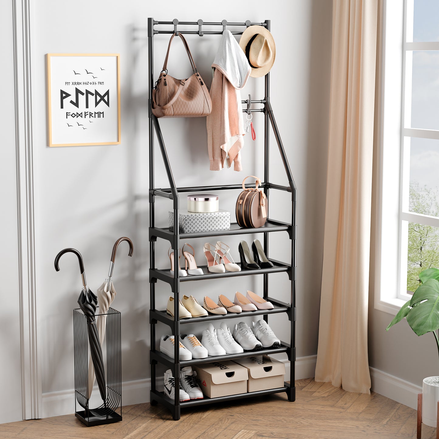 5-Tiers Shoe Rack, Shoe Storage Organizer for Entryway Closet, Black