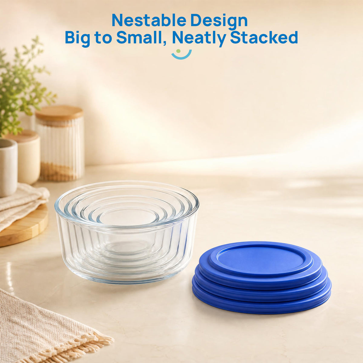 Sindcom Glass Food Storage Containers with Lids, Mixing Bowl Set with Lids, 15 Cup Round Glass Bowls, Set of 5