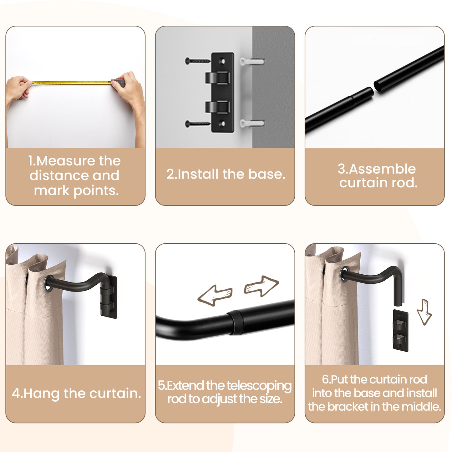 Sindcom Blackout Curtain rod for windows 66 to 120, Wrap Around Curtain Rods for Bedroom, Living Room, Adjustable from 30 to 129 Inches, Matte Black
