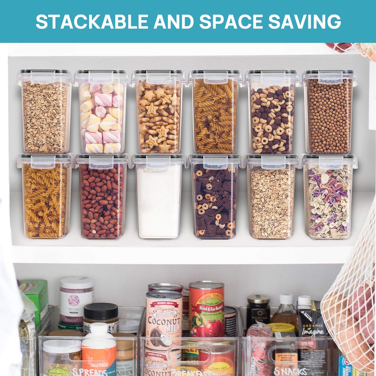 Sindcom Airtight Food Storage Containers 16 Pcs/1.6L- Plastic BPA Free Kitchen Pantry Storage Containers, Black