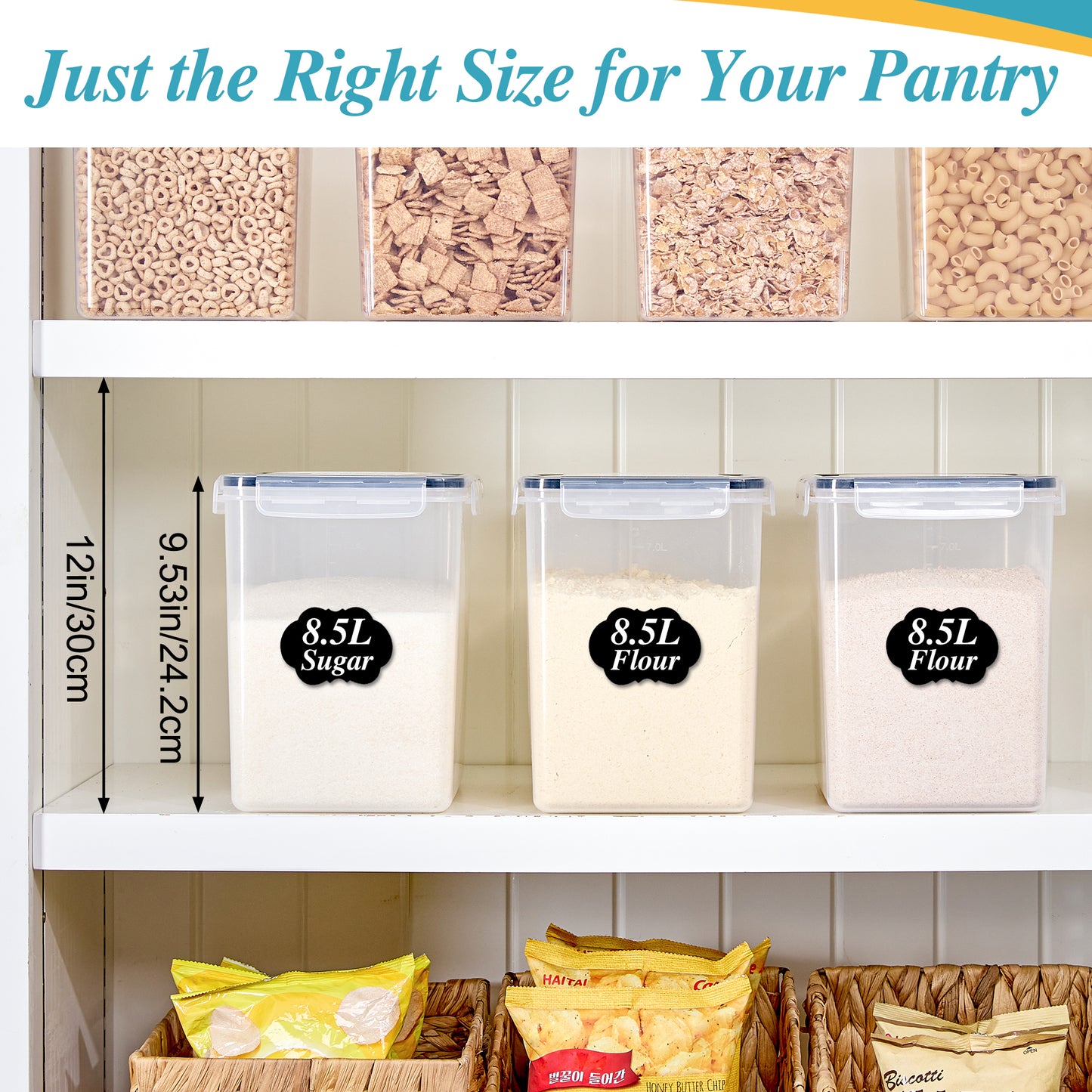 Sindcom Airtight Storage Canisters,3 Pcs Large Food Storage Container for Flour, Sugar,8.5L /287.42fl oz