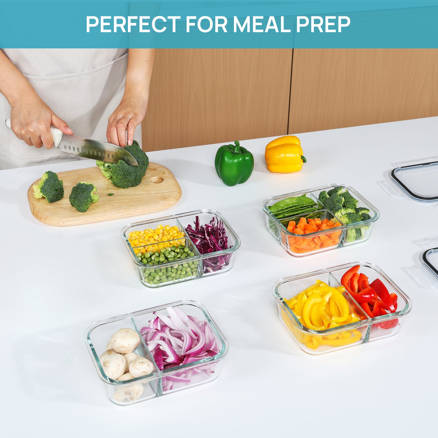 Sindcom 4 Pack 33oz Glass Food Storage Containers with Lids, Meal Prep Bento Boxes, for Microwave, Oven, Freezer, Gray