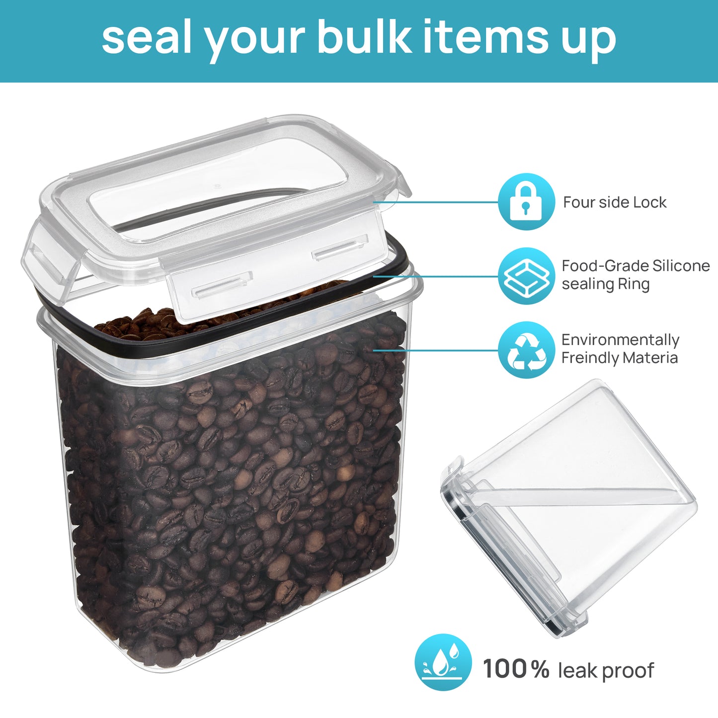 Sindcom Airtight Food Storage Containers Set, 38pcs Plastic Kitchen and Pantry Organization Canisters, Black